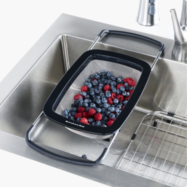 Kitchenaid Stainless Steel Expandable Over the Sink Colander with Rubber _ Silicone Black Accents