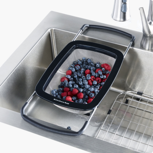 Kitchenaid Stainless Steel Expandable Over the Sink Colander with Rubber _ Silicone Black Accents